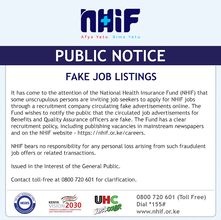 NHIF Warns of Fake Job Advertisements Circulating on Social Media